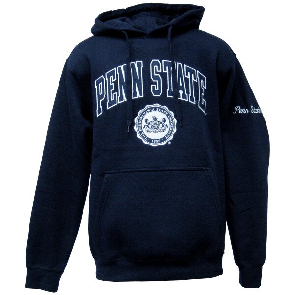 navy hooded sweatshirt with arched Penn State above PSU Seal